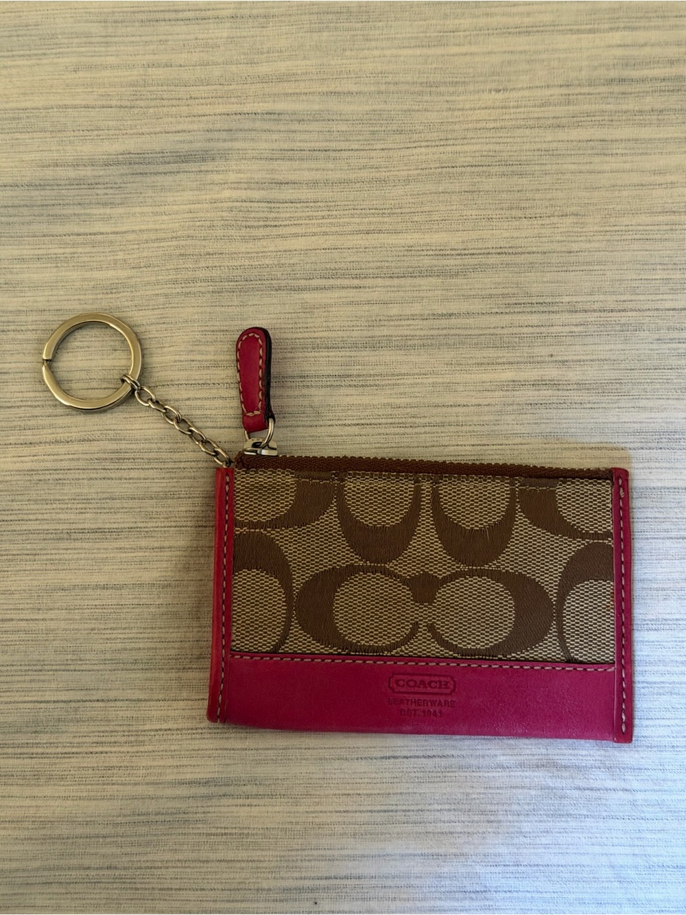 Y2K Coach Signature Canvas Card Case Keychain in Brown and Pink-Magenta